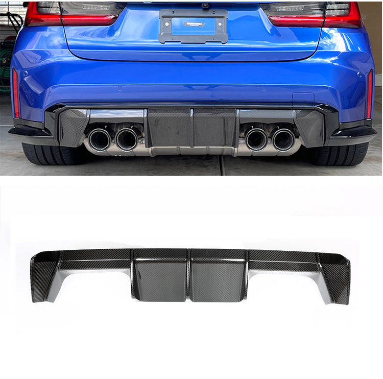 For BMW M3 M4 G80 G82 G83 OEM Style Dry Carbon Rear Bumper Lip  Fins Spoiler Splitter Diffuser 2020+